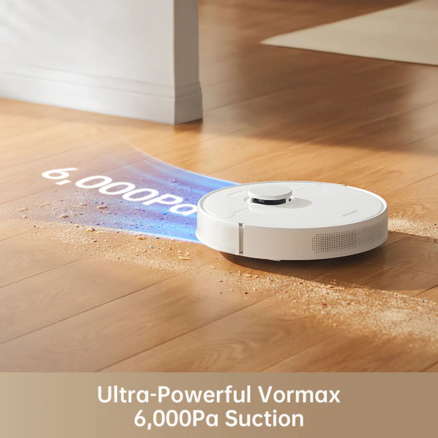 Dreame robot vacuum with 6,000Pa Vormax suction on hard floor