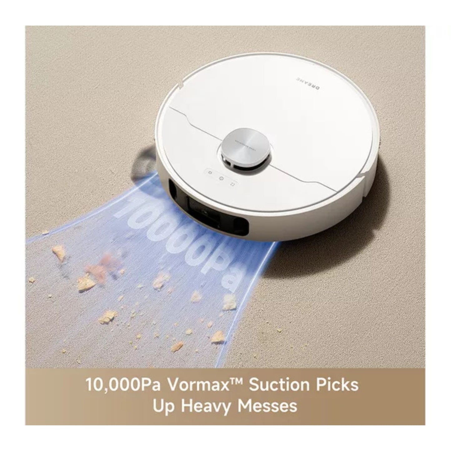 Dreame robot vacuum with 10,000Pa Vormax suction on carpet