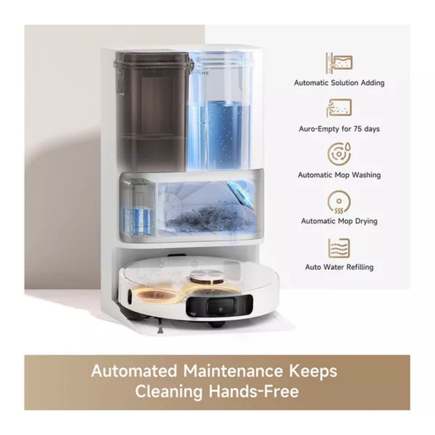 Dreame robot vacuum with auto mop wash, dry, refill, and emptying