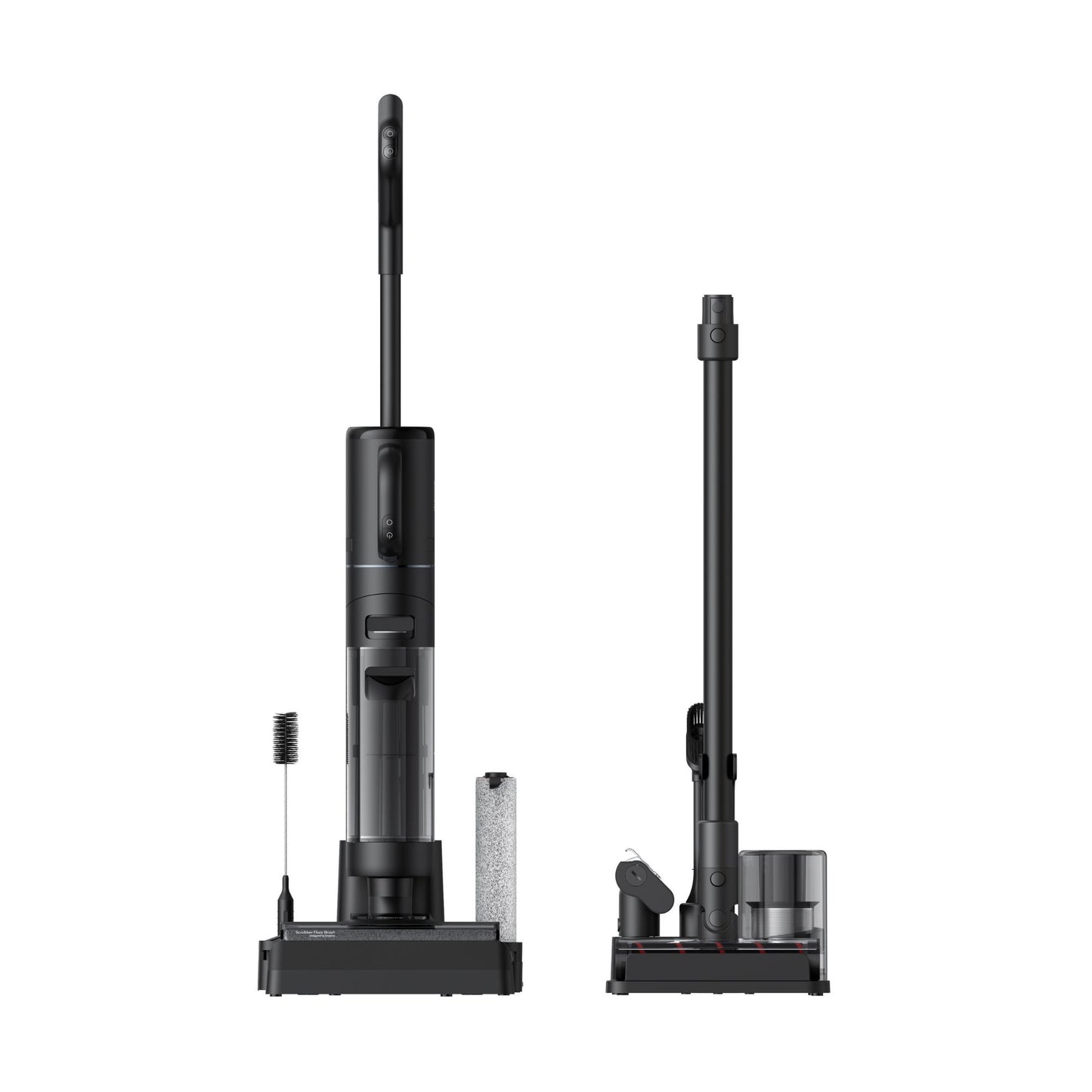 Dreame wet and dry vacuum front and side view with brush and roller