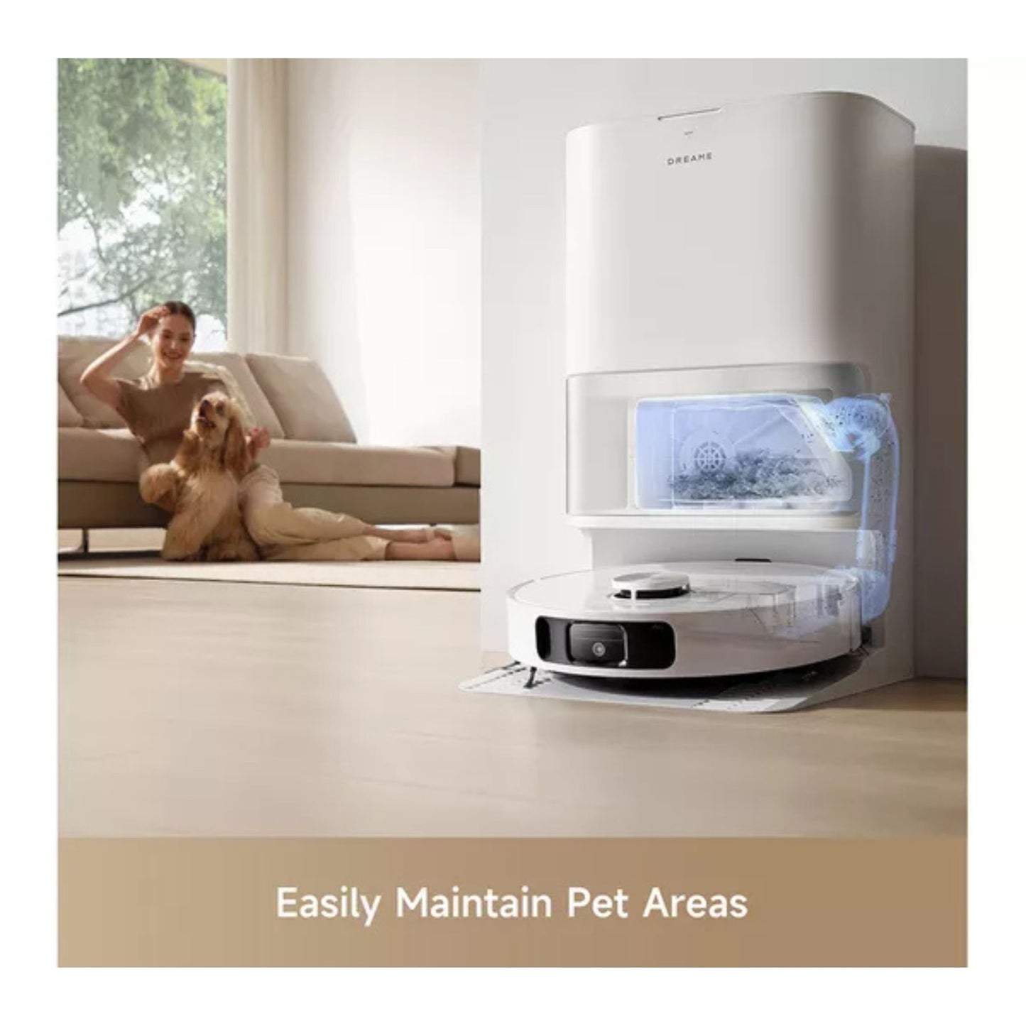 Dreame robot vacuum auto-cleans pet hair for tidy home maintenance