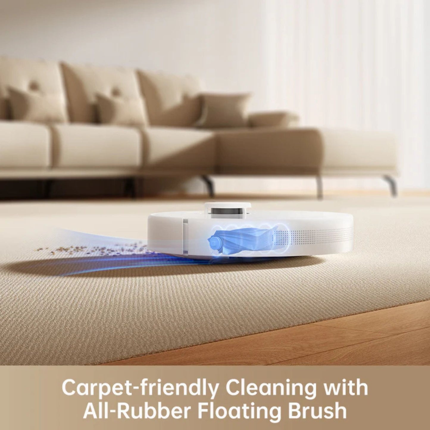 Dreame robot vacuum cleaning carpet with rubber floating brush