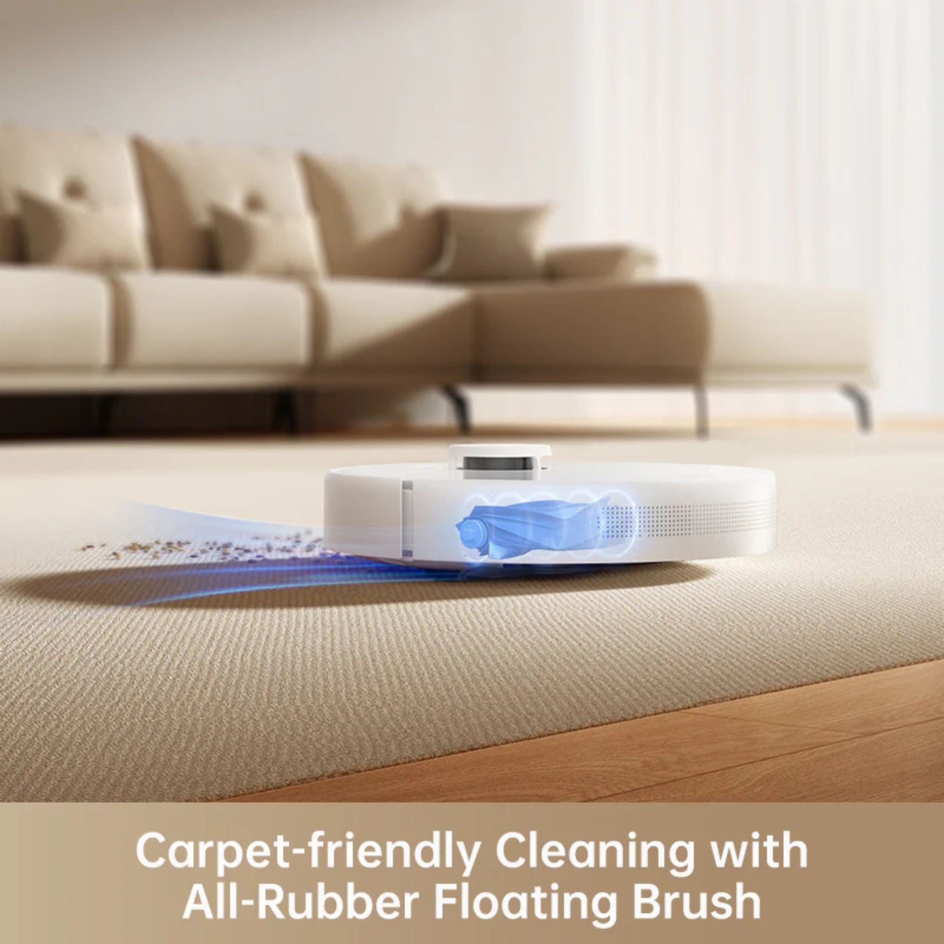 Dreame robot vacuum cleaning carpet with rubber floating brush