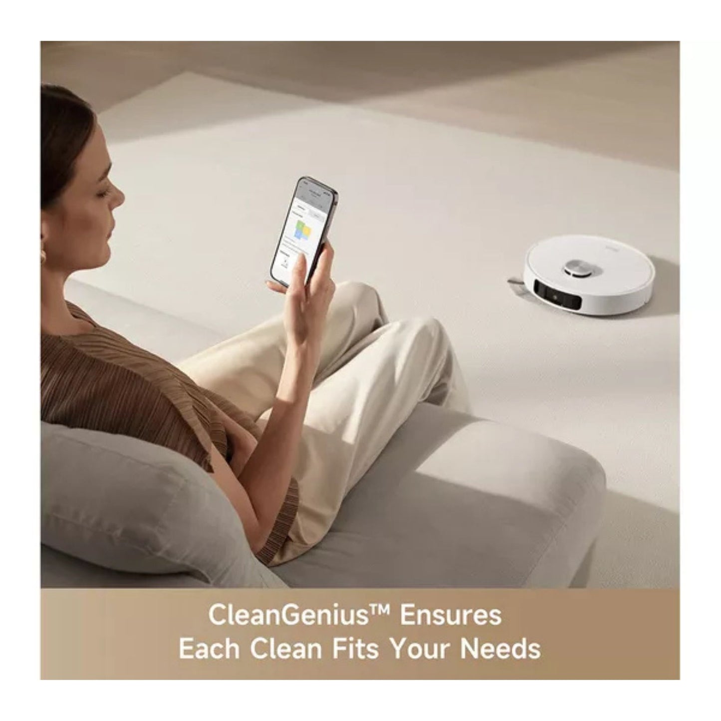 Dreame robot vacuum controlled via CleanGenius app on smartphone