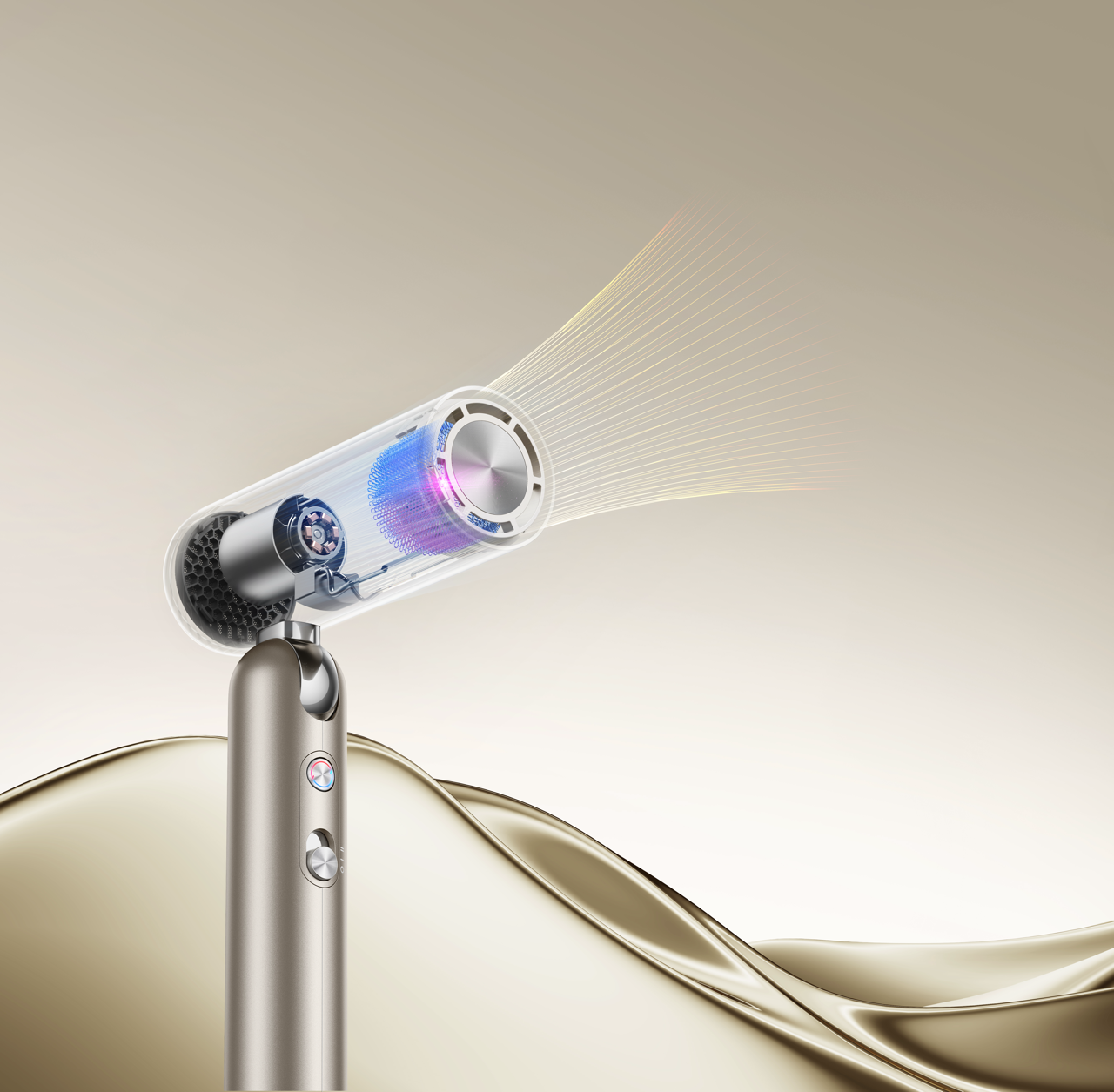Dreame Pocket hair dryer featuring intelligent temperature sensing and titanium-gold NTC technology.
