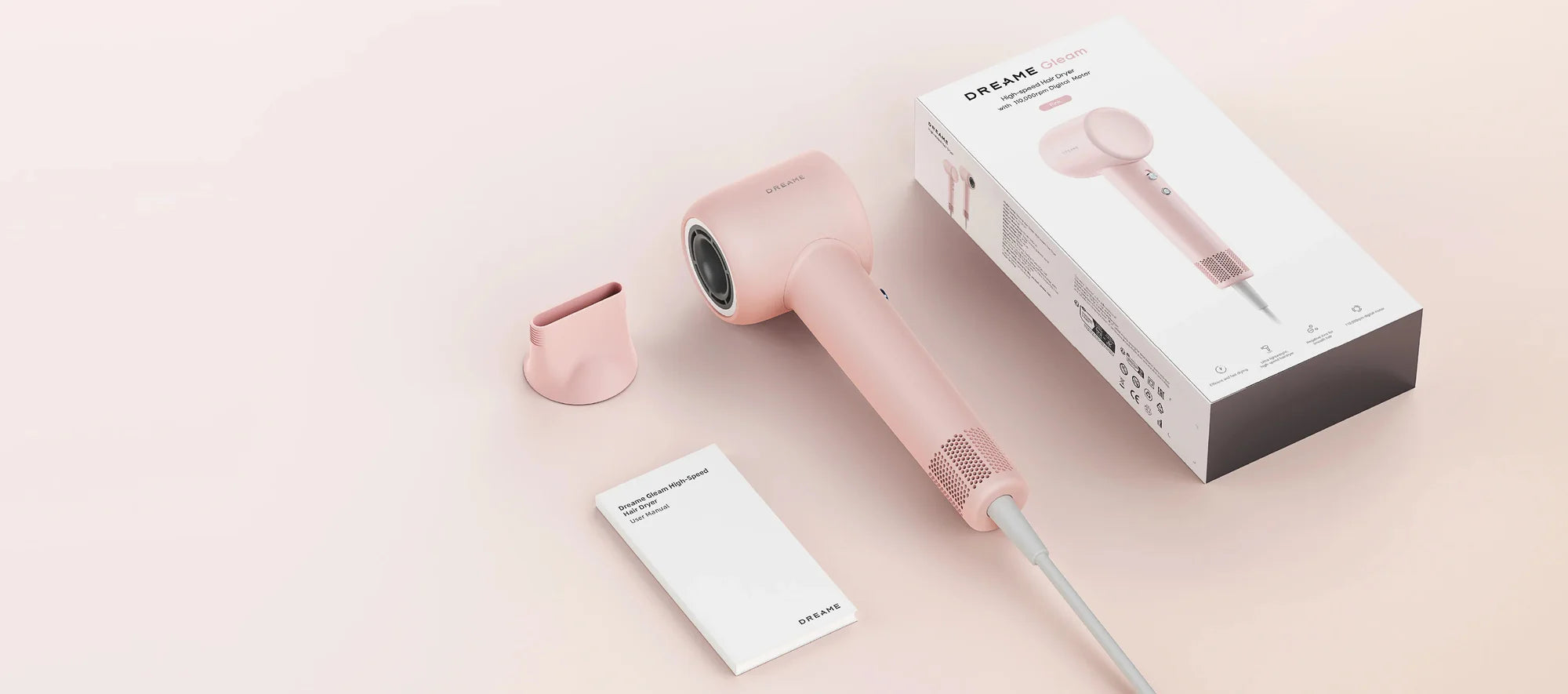 Dreame Gleam pink hair dryer set